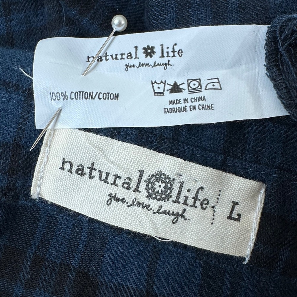 Natural Life Cottage Rustic Midi Dress Large Tiered Cotton Flannel Plaid Pockets - Picture 7 of 8